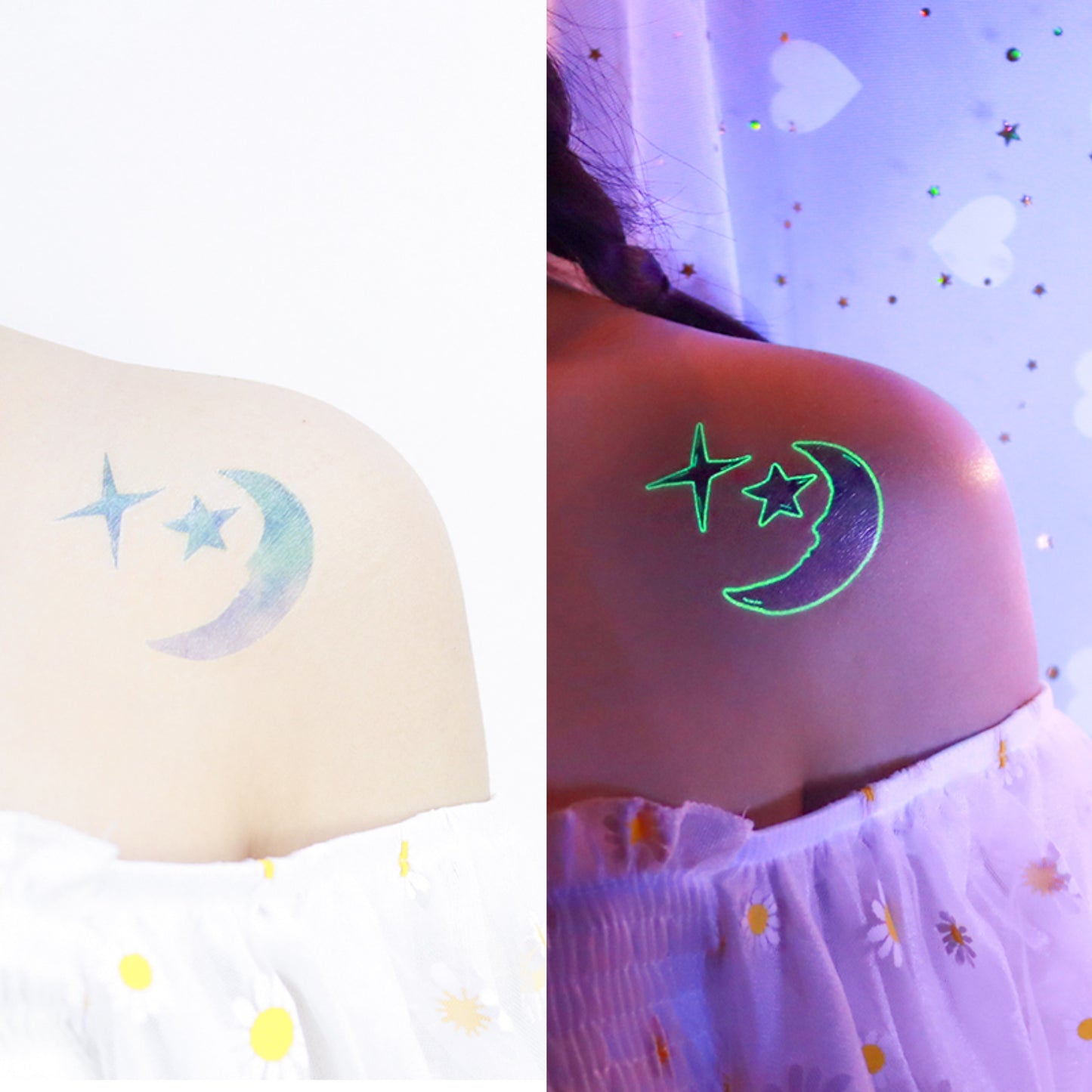 Moon and Stars Luminous Tattoo